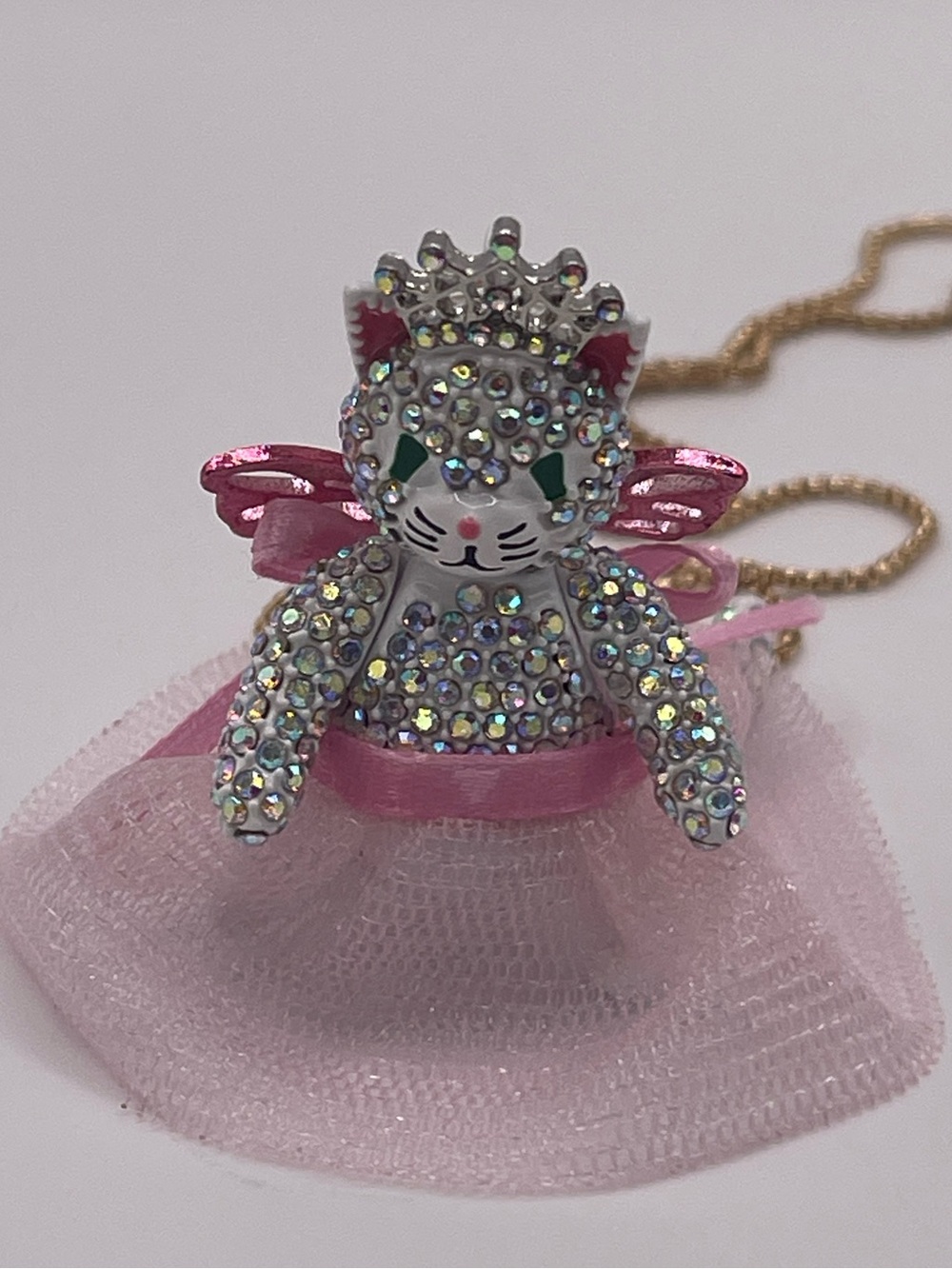 Betsey Johnson Cat Fairy Necklace  Whimsical Ballerina Cat Princess Cat Kitsch